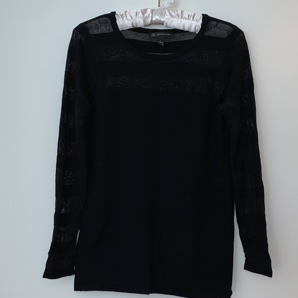 Black Mesh Striped Long Sleeve Top